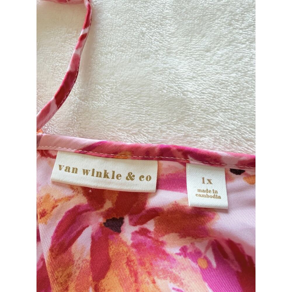 Van Winkle Pink Orange Tropical Maxi Dress Beach Coastal Boho Pockets Womens 1X - Picture 9 of 14